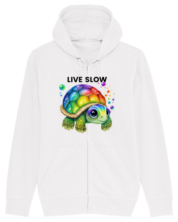 Broasca testoasa pictata in acuarela cu mesajul Live Slow White