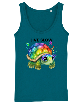Broasca testoasa pictata in acuarela cu mesajul Live Slow Ocean Depth