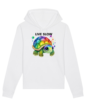 Broasca testoasa pictata in acuarela cu mesajul Live Slow White
