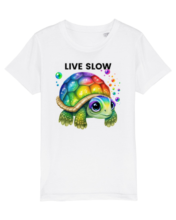 Broasca testoasa pictata in acuarela cu mesajul Live Slow White