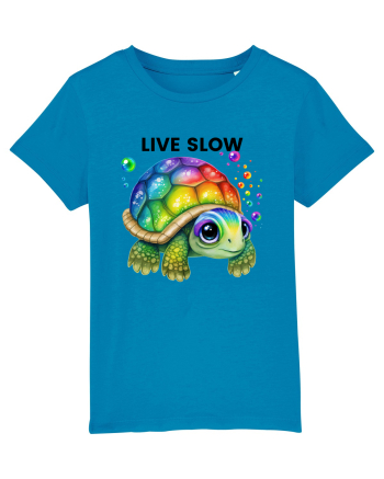 Broasca testoasa pictata in acuarela cu mesajul Live Slow Azur
