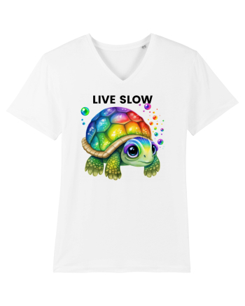 Broasca testoasa pictata in acuarela cu mesajul Live Slow White