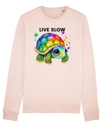 Broasca testoasa pictata in acuarela cu mesajul Live Slow Candy Pink