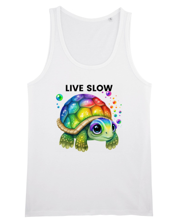 Broasca testoasa pictata in acuarela cu mesajul Live Slow White