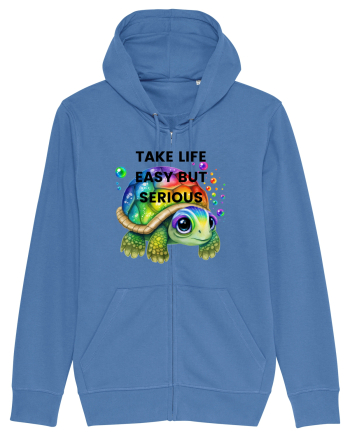 Broasca testoasa pictata in acuarela cu mesajul Take Life Easy but Serious Bright Blue