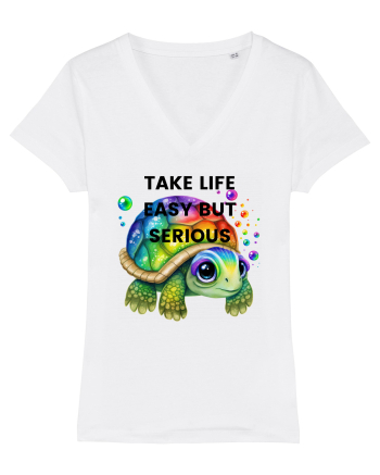 Broasca testoasa pictata in acuarela cu mesajul Take Life Easy but Serious White
