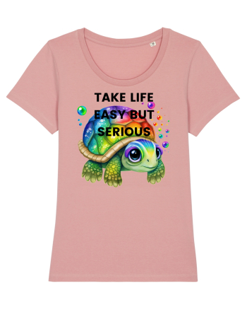 Broasca testoasa pictata in acuarela cu mesajul Take Life Easy but Serious Canyon Pink