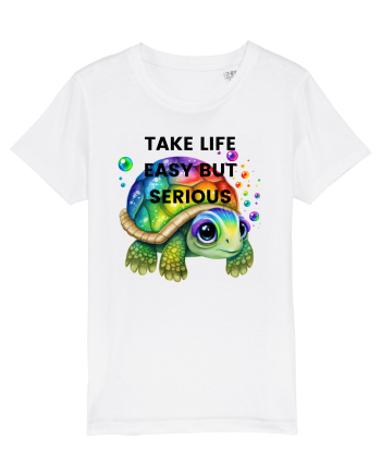 Broasca testoasa pictata in acuarela cu mesajul Take Life Easy but Serious White