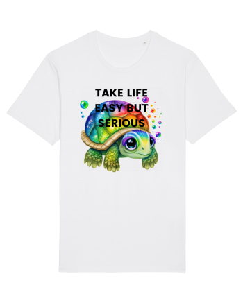 Broasca testoasa pictata in acuarela cu mesajul Take Life Easy but Serious White