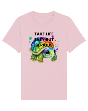 Broasca testoasa pictata in acuarela cu mesajul Take Life Easy but Serious Cotton Pink