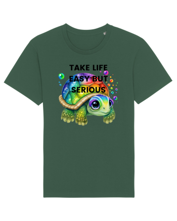 Broasca testoasa pictata in acuarela cu mesajul Take Life Easy but Serious Bottle Green