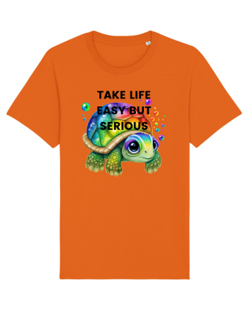 Broasca testoasa pictata in acuarela cu mesajul Take Life Easy but Serious Bright Orange