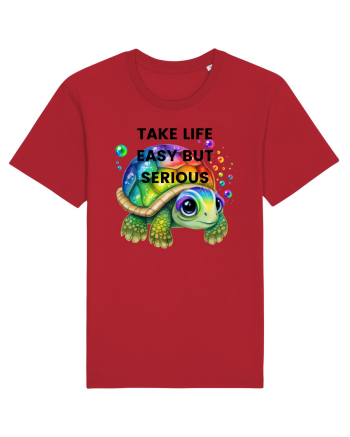 Broasca testoasa pictata in acuarela cu mesajul Take Life Easy but Serious Red