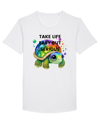 Broasca testoasa pictata in acuarela cu mesajul Take Life Easy but Serious White