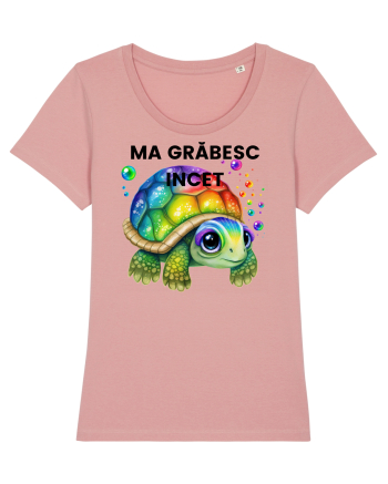 Broasca testoasa pictata in acuarela cu mesajul Ma grabesc Incet Canyon Pink