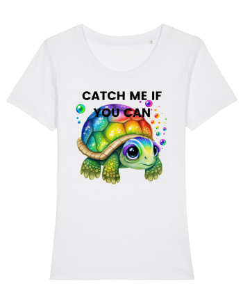 Broasca testoasa pictata in acuarela cu mesajul Catch Me If You Can White