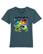 Broasca testoasa pictata in acuarela cu mesajul Catch Me If You Can Tricou mânecă scurtă guler V Bărbat Presenter