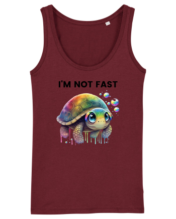 Broasca testoasa pictata in acuarela cu mesajul I'm not fast Burgundy