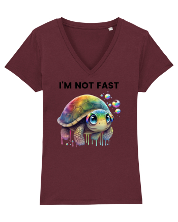Broasca testoasa pictata in acuarela cu mesajul I'm not fast Burgundy