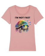 Broasca testoasa pictata in acuarela cu mesajul I'm not fast Tricou mânecă scurtă guler larg fitted Damă Expresser