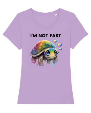 Broasca testoasa pictata in acuarela cu mesajul I'm not fast Lavender Dawn