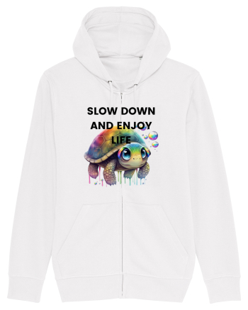 Broasca testoasa pictata in acuarela cu mesajul  Slow Down and Enjoy Life White