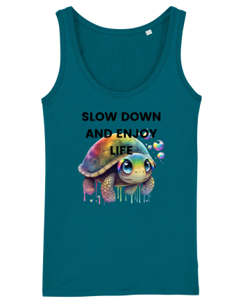 Broasca testoasa pictata in acuarela cu mesajul  Slow Down and Enjoy Life Ocean Depth