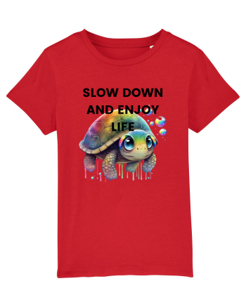 Broasca testoasa pictata in acuarela cu mesajul  Slow Down and Enjoy Life Red