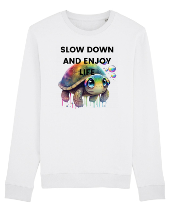 Broasca testoasa pictata in acuarela cu mesajul  Slow Down and Enjoy Life White
