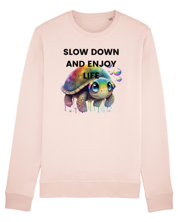 Broasca testoasa pictata in acuarela cu mesajul  Slow Down and Enjoy Life Candy Pink