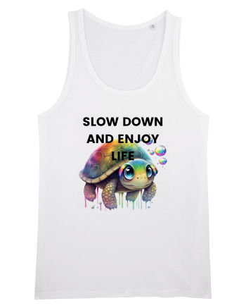 Broasca testoasa pictata in acuarela cu mesajul  Slow Down and Enjoy Life White