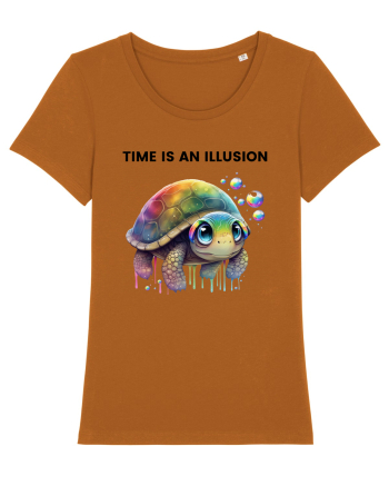 Broasca testoasa pictata in acuarela cu mesajul  Time is an Illusion Roasted Orange
