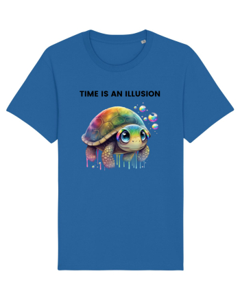 Broasca testoasa pictata in acuarela cu mesajul  Time is an Illusion Royal Blue