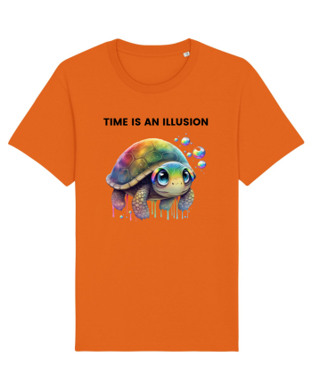 Broasca testoasa pictata in acuarela cu mesajul  Time is an Illusion Bright Orange
