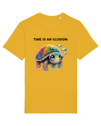 Broasca testoasa pictata in acuarela cu mesajul  Time is an Illusion Spectra Yellow