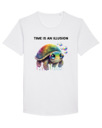 Broasca testoasa pictata in acuarela cu mesajul  Time is an Illusion Tricou mânecă scurtă guler larg Bărbat Skater