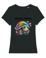 Broasca testoasa pictata in acuarela cu mesajul  Masot Timpul Tricou mânecă scurtă guler larg fitted Damă Expresser