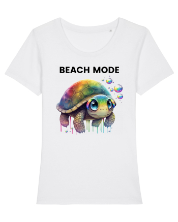 Broasca testoasa pictata in acuarela cu mesajul  Beach Mode White