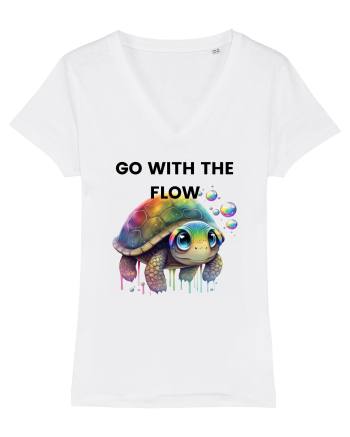 Broasca testoasa pictata in acuarela cu mesajul  Go with the Flow White
