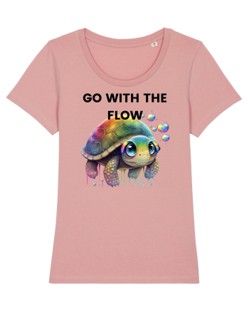 Broasca testoasa pictata in acuarela cu mesajul  Go with the Flow Canyon Pink