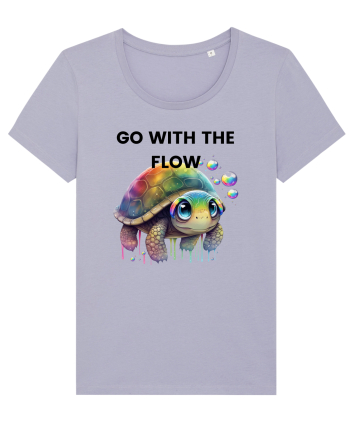 Broasca testoasa pictata in acuarela cu mesajul  Go with the Flow Lavender