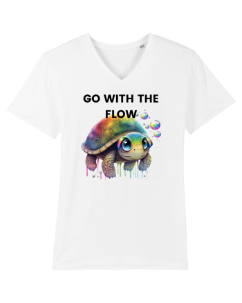 Broasca testoasa pictata in acuarela cu mesajul  Go with the Flow White