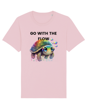 Broasca testoasa pictata in acuarela cu mesajul  Go with the Flow Cotton Pink
