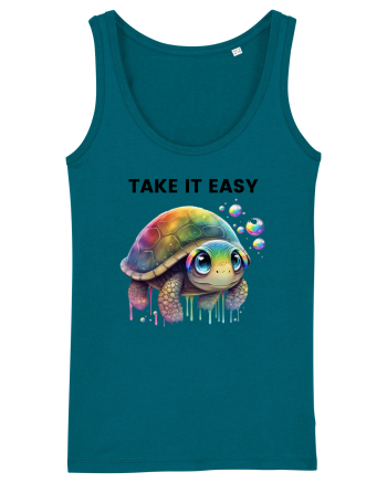 Broasca testoasa pictata in acuarela cu mesajul  Take it Easy Ocean Depth
