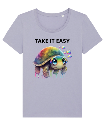 Broasca testoasa pictata in acuarela cu mesajul  Take it Easy Lavender