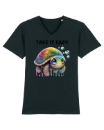 Broasca testoasa pictata in acuarela cu mesajul  Take it Easy Tricou mânecă scurtă guler V Bărbat Presenter
