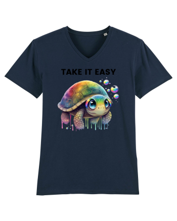 Broasca testoasa pictata in acuarela cu mesajul  Take it Easy French Navy