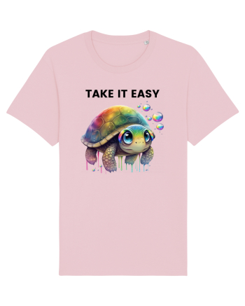 Broasca testoasa pictata in acuarela cu mesajul  Take it Easy Cotton Pink