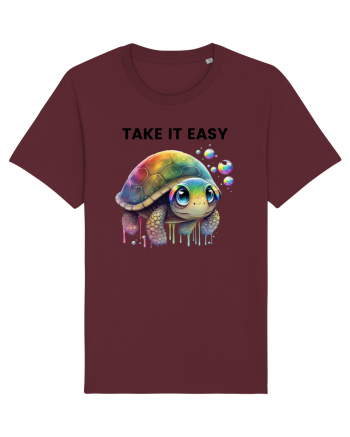 Broasca testoasa pictata in acuarela cu mesajul  Take it Easy Burgundy