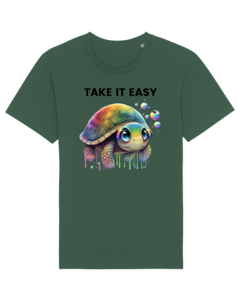 Broasca testoasa pictata in acuarela cu mesajul  Take it Easy Bottle Green